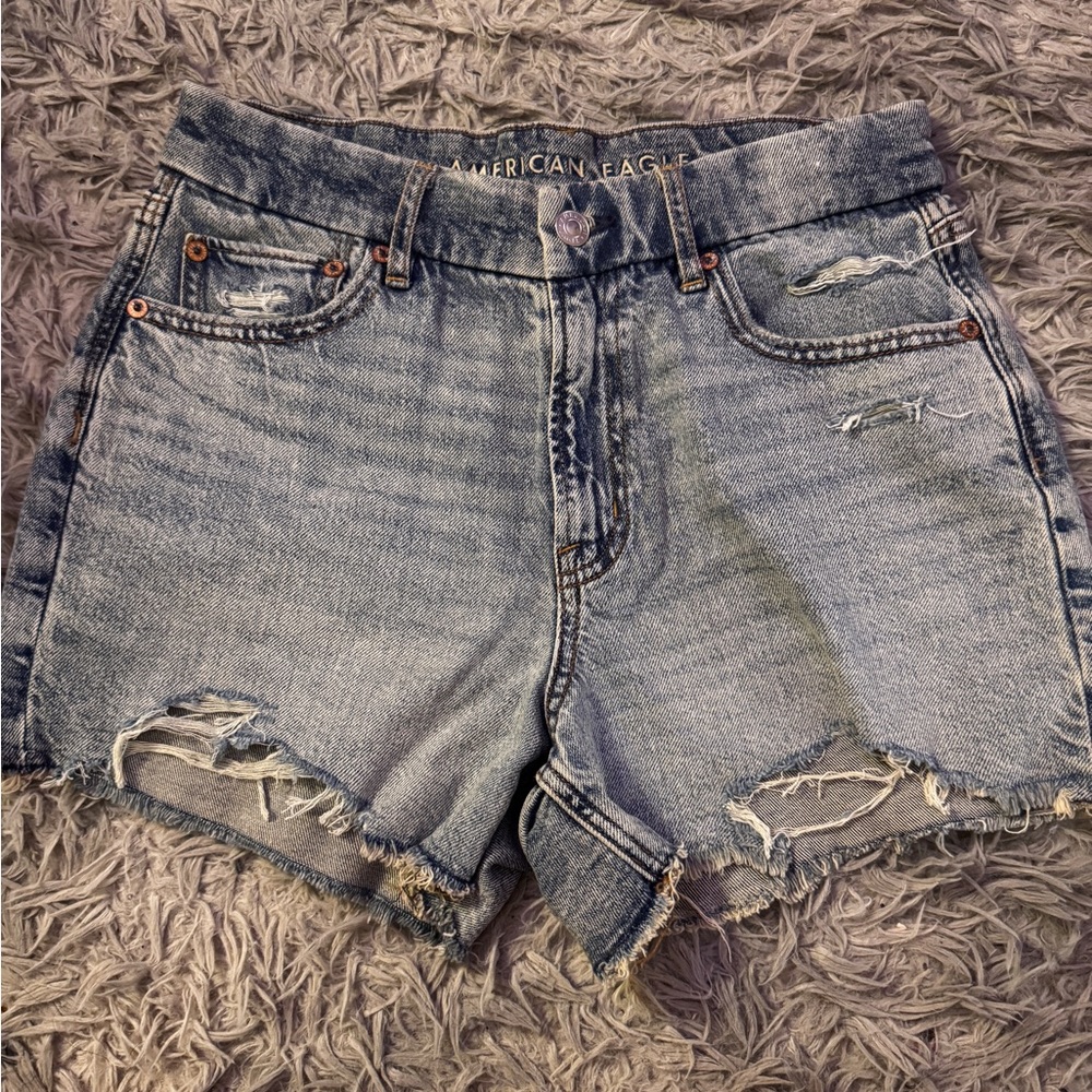 American Eagle High Rise Distressed Denim Shorts